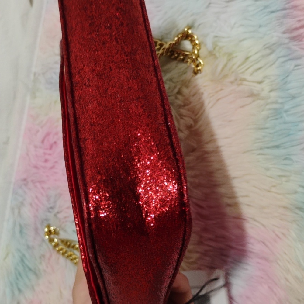 FLASH SALE! NWT Jimmy Choo Parfums Red Glitter Crossbody Bag Gold Chain Strap - Picture 11 of 12